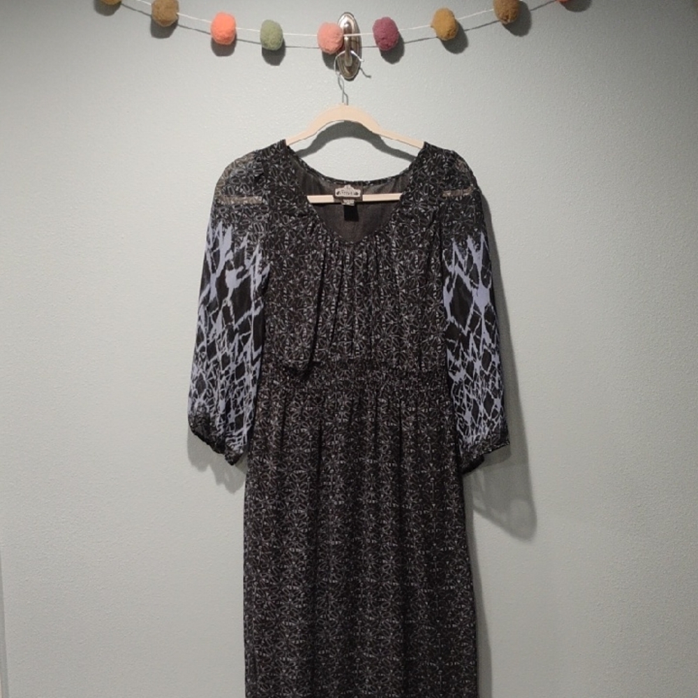 Angie Navy Blue Maxi Dress with Light Blue Print